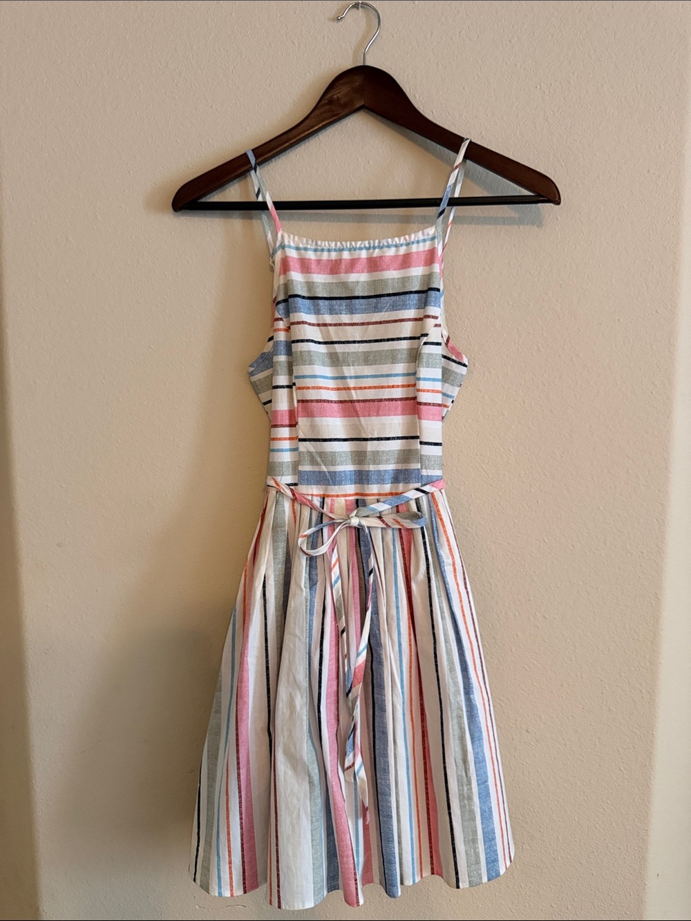 bailey blue Pastel Multi-Stripe Spaghetti Strap Tie-Waist Mini Dress